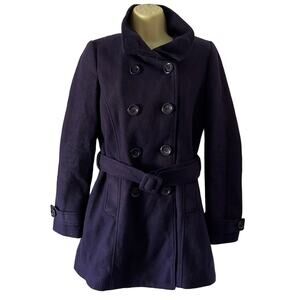 Forever 21 Dark Purple Belted Coat Juniors Size Small Lined Buttons Washable
